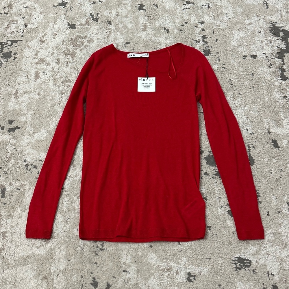 Zara Wool & Silk Blend Red Long Sleeve Top Size Small NWT